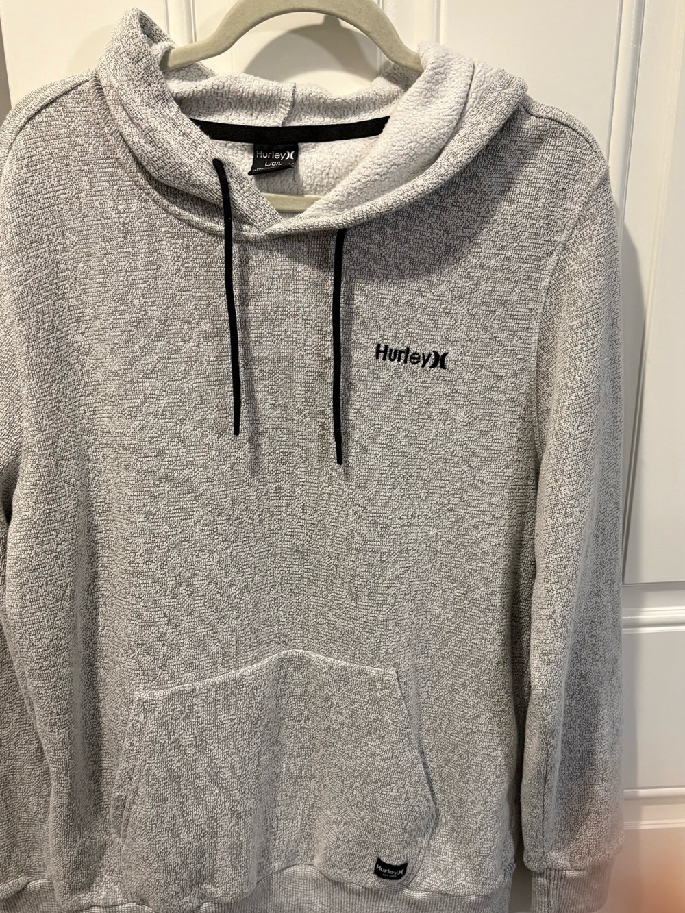 Hurley Light Gray Terry Pullover Hoodie with Black Drawstrings